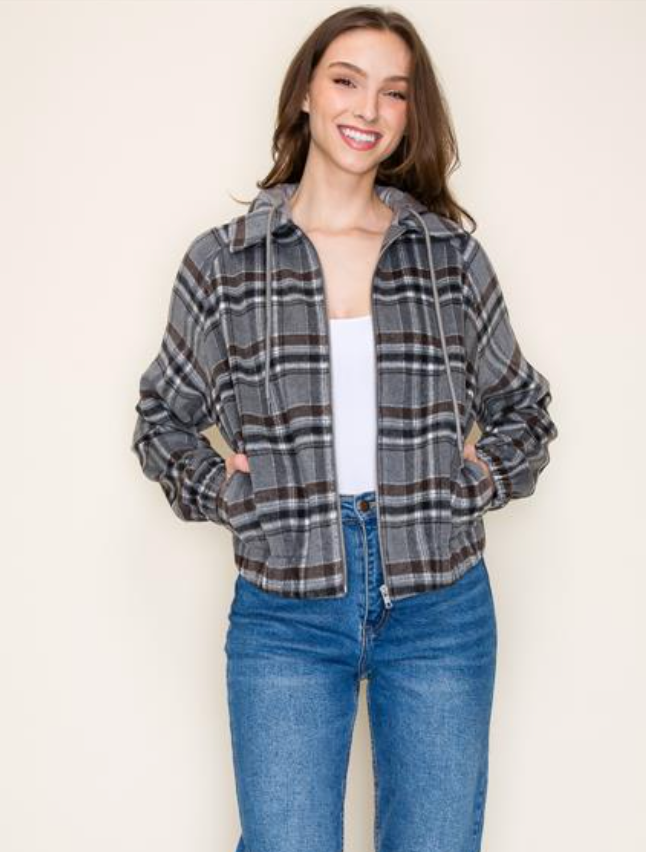 STC Zip up Plaid Jacket-Charcoal