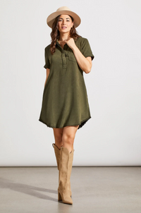 TRBL Frey Hem Shirt Dress-Olive