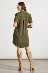 TRBL Frey Hem Shirt Dress-Olive