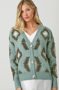 Myst Aztec Button Sweater-Teal