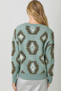 Myst Aztec Button Sweater-Teal