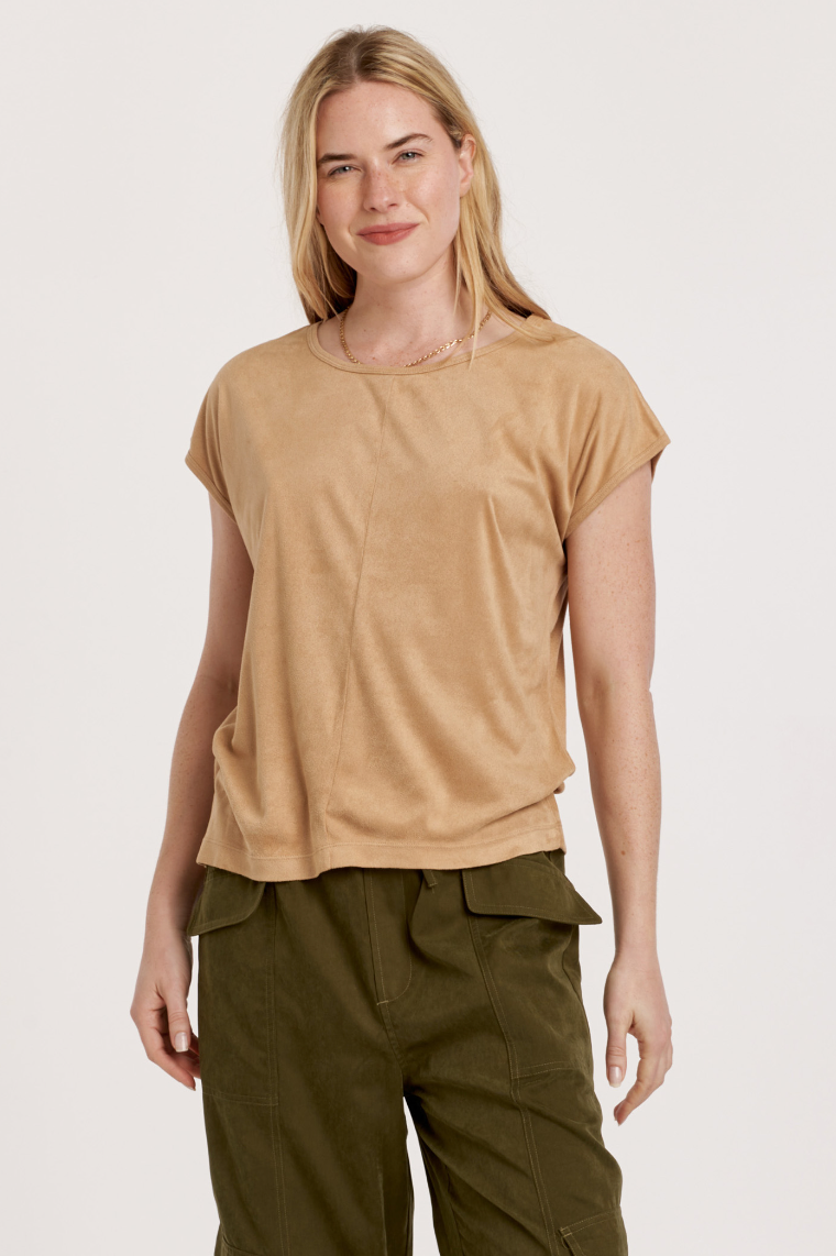 AL Lacey Suede Dolman Top-wheat