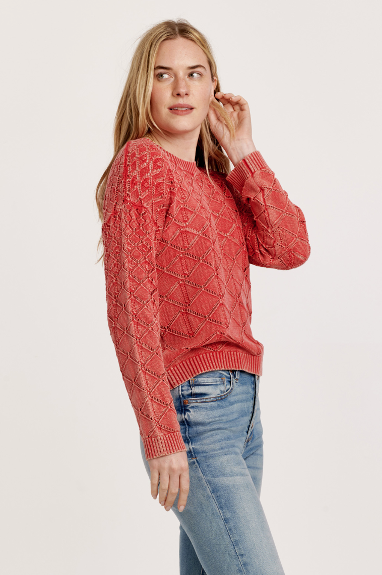 AL Colette Acid Wash Sweater-Ruby