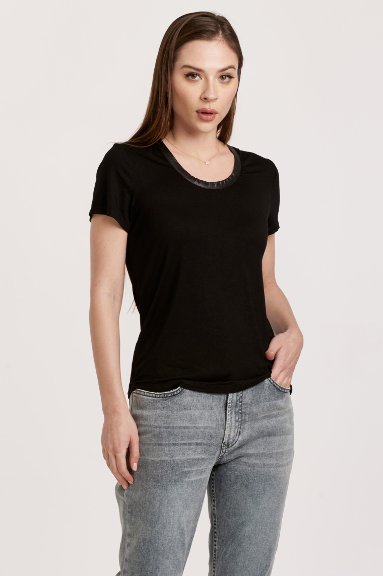 AL Pleather Trim Tee-Black