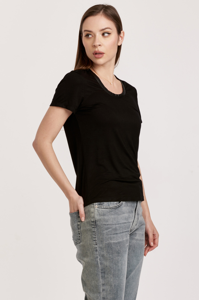 AL Pleather Trim Tee-Black