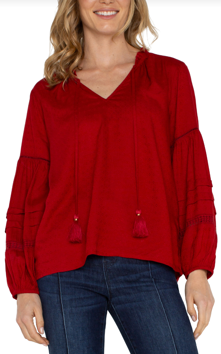 LVRP Woven V-neck Blouse-Red