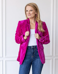 Textured Velvet Blazer-Raspberry