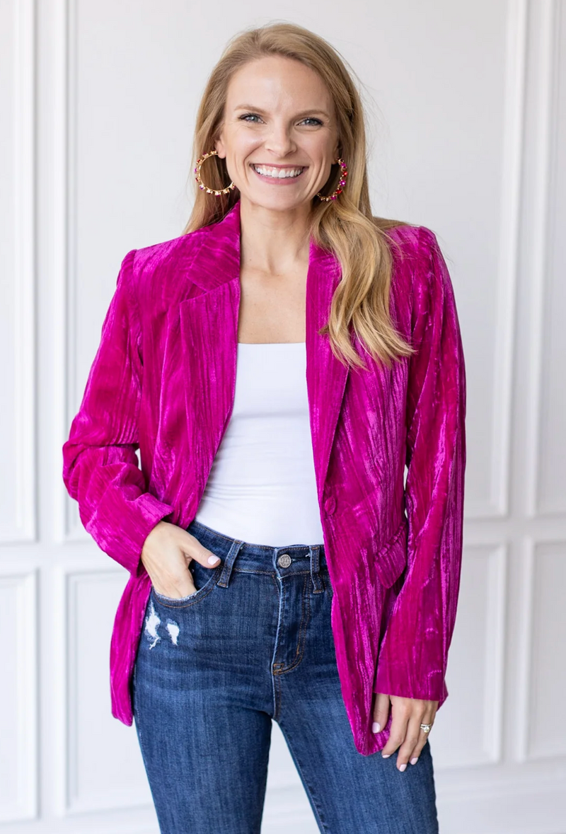 Textured Velvet Blazer-Raspberry