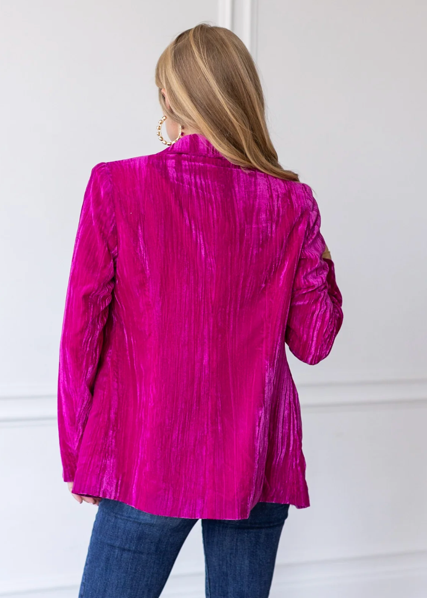 Textured Velvet Blazer-Raspberry