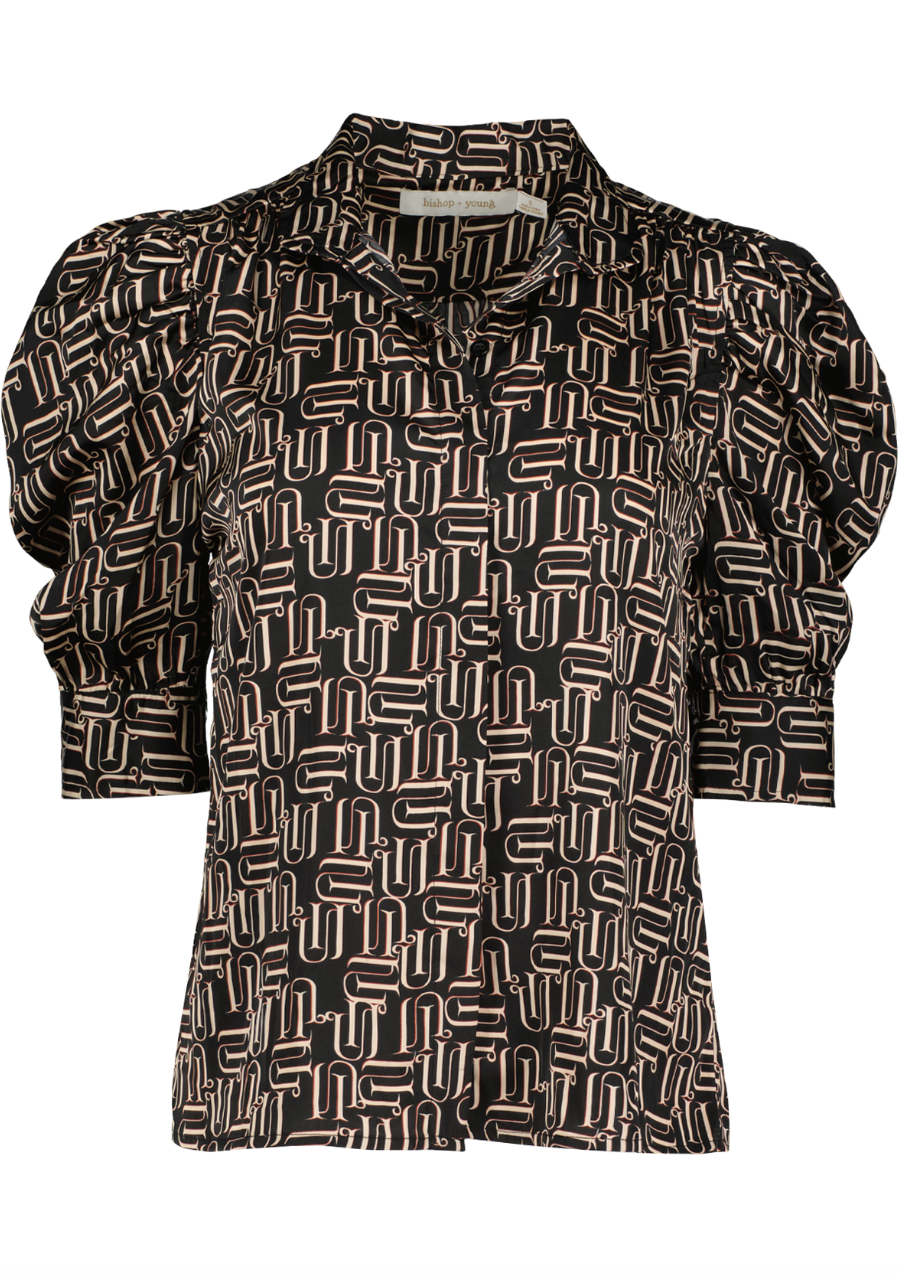 B+Y Ruched Sleeve Retro Blouse