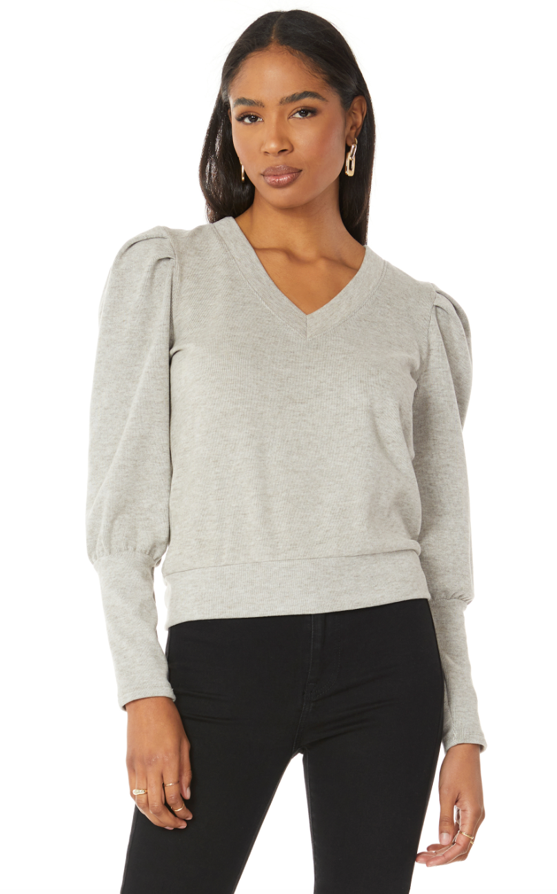 Bobi Pleated Shoulder Sweatshirt-Charcoal