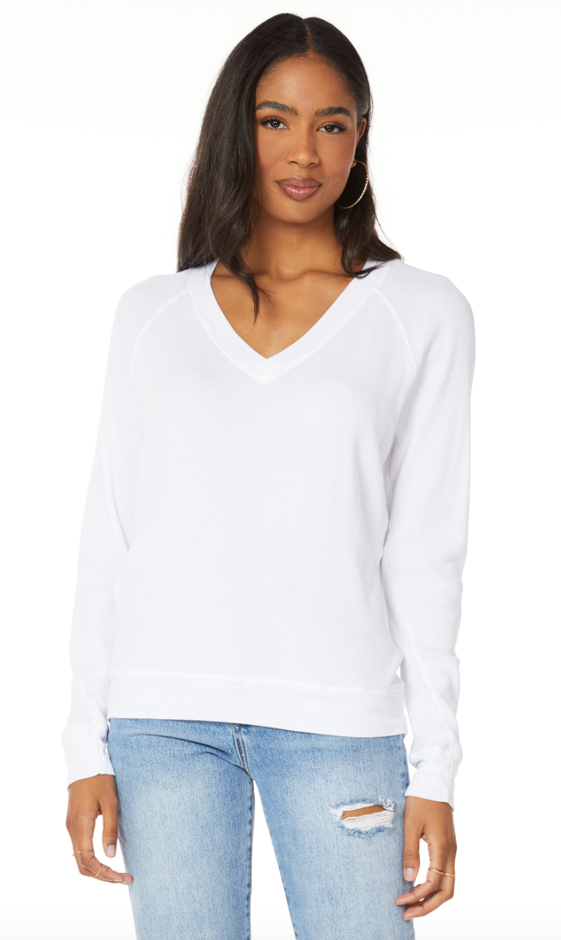 Bobi Mini Waffle V Neck-Hazelnut