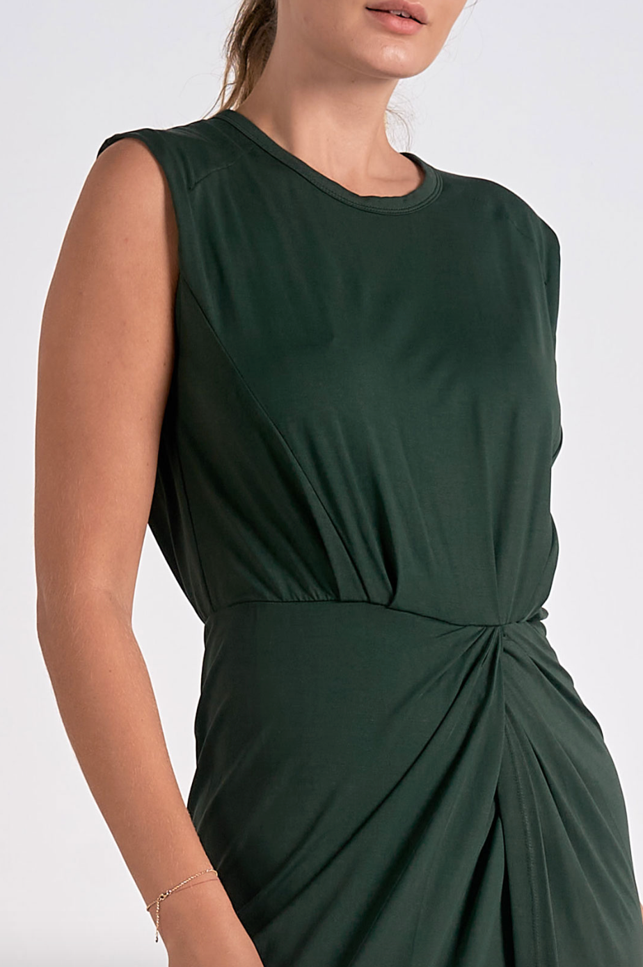 ELN Front Slit Midi Dress-Green