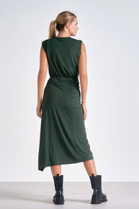 ELN Front Slit Midi Dress-Green