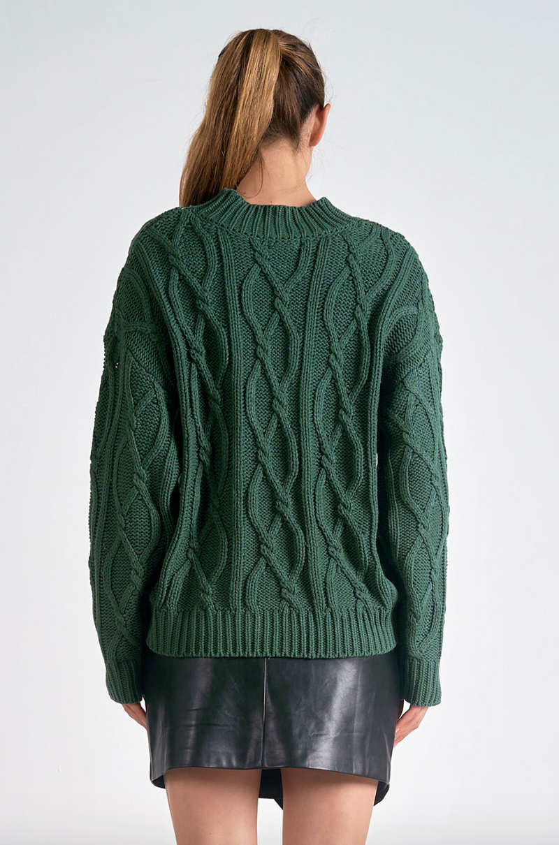 ELN Cable Knit Sweater - Green