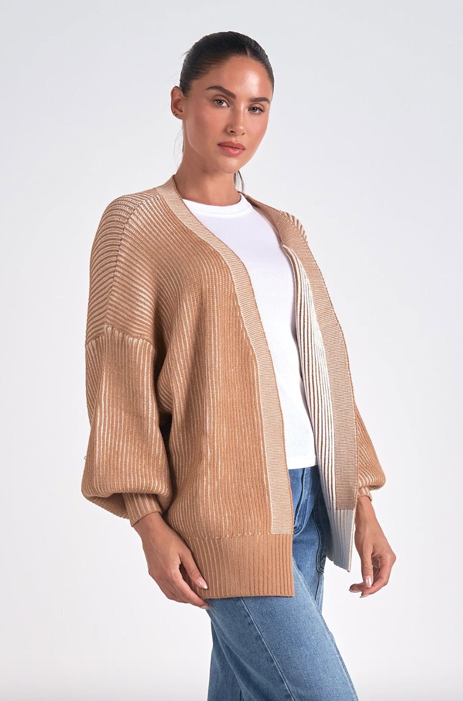 ELN Rib Cardigan - Tan