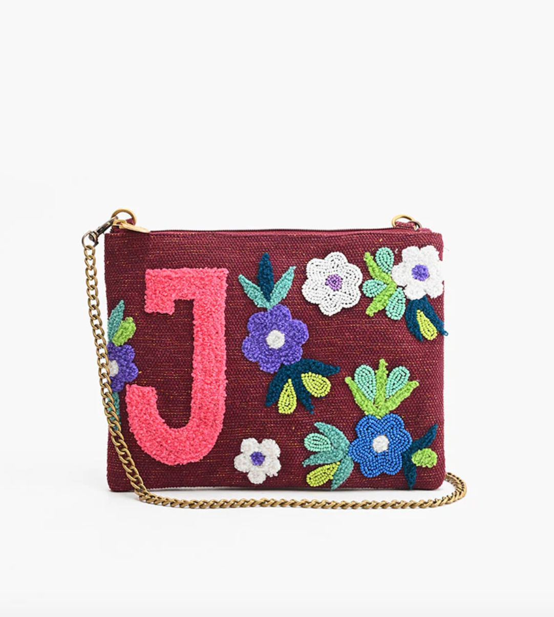 Beaded Initial Crossbody Bag