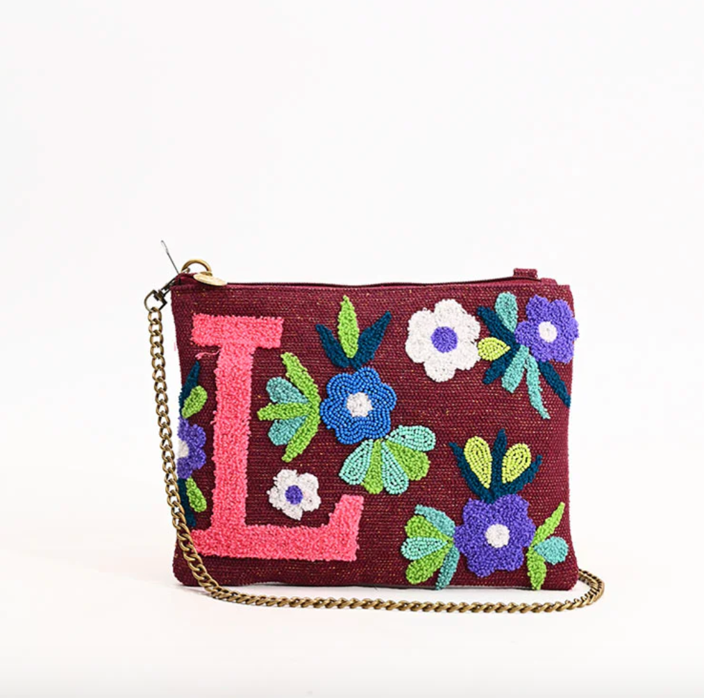 Beaded Initial Crossbody Bag