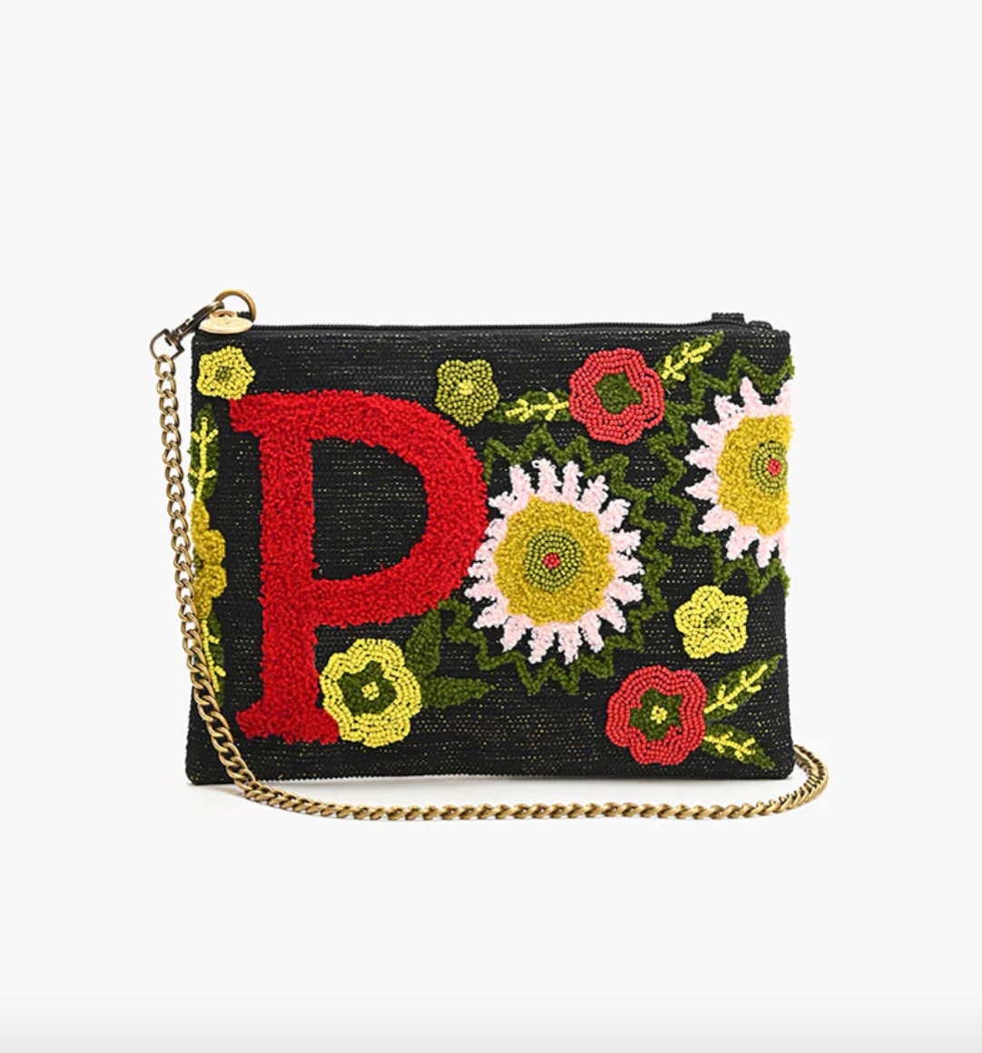 Beaded Initial Crossbody Bag