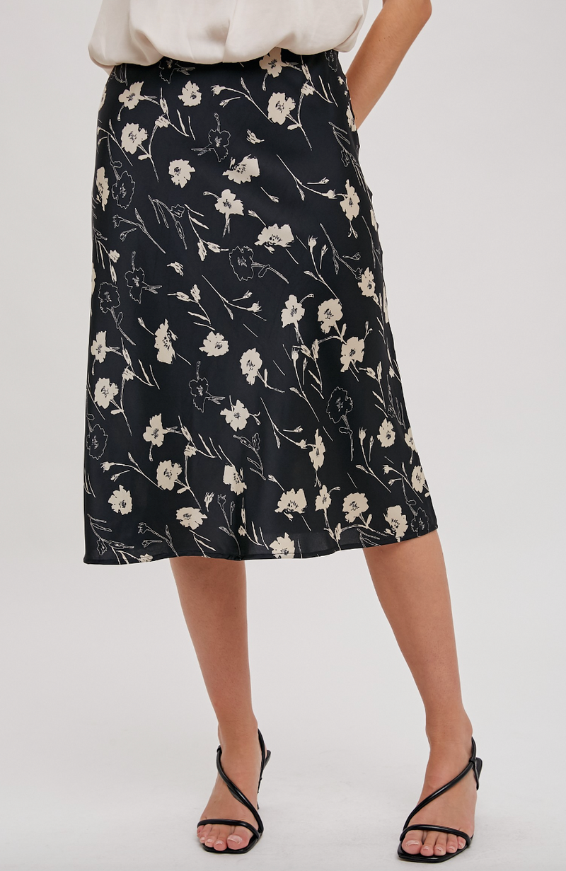 F2F Floral Midi Skirt-Blk