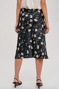 F2F Floral Midi Skirt-Blk