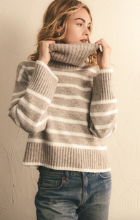 Zsup Stripe Turtleneck Sweater-Taupe