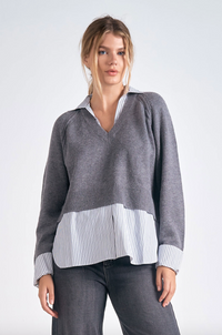 ELN Sweater Combo Top-Grey