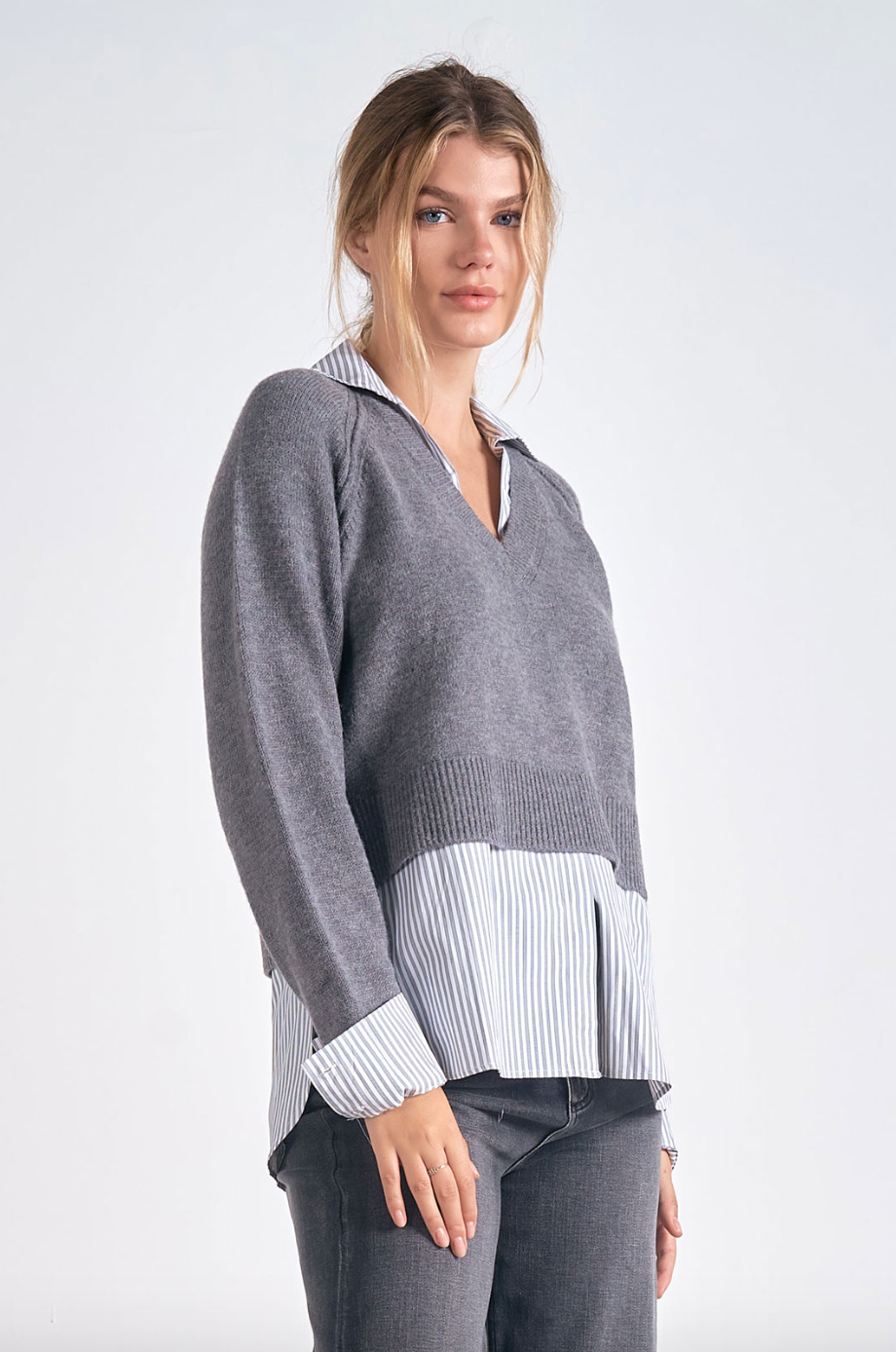 ELN Sweater Combo Top-Grey