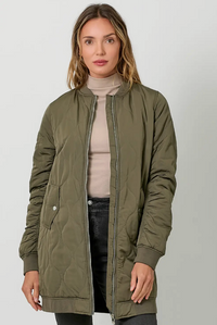 MYST Quilted Midi Jacket-Olive