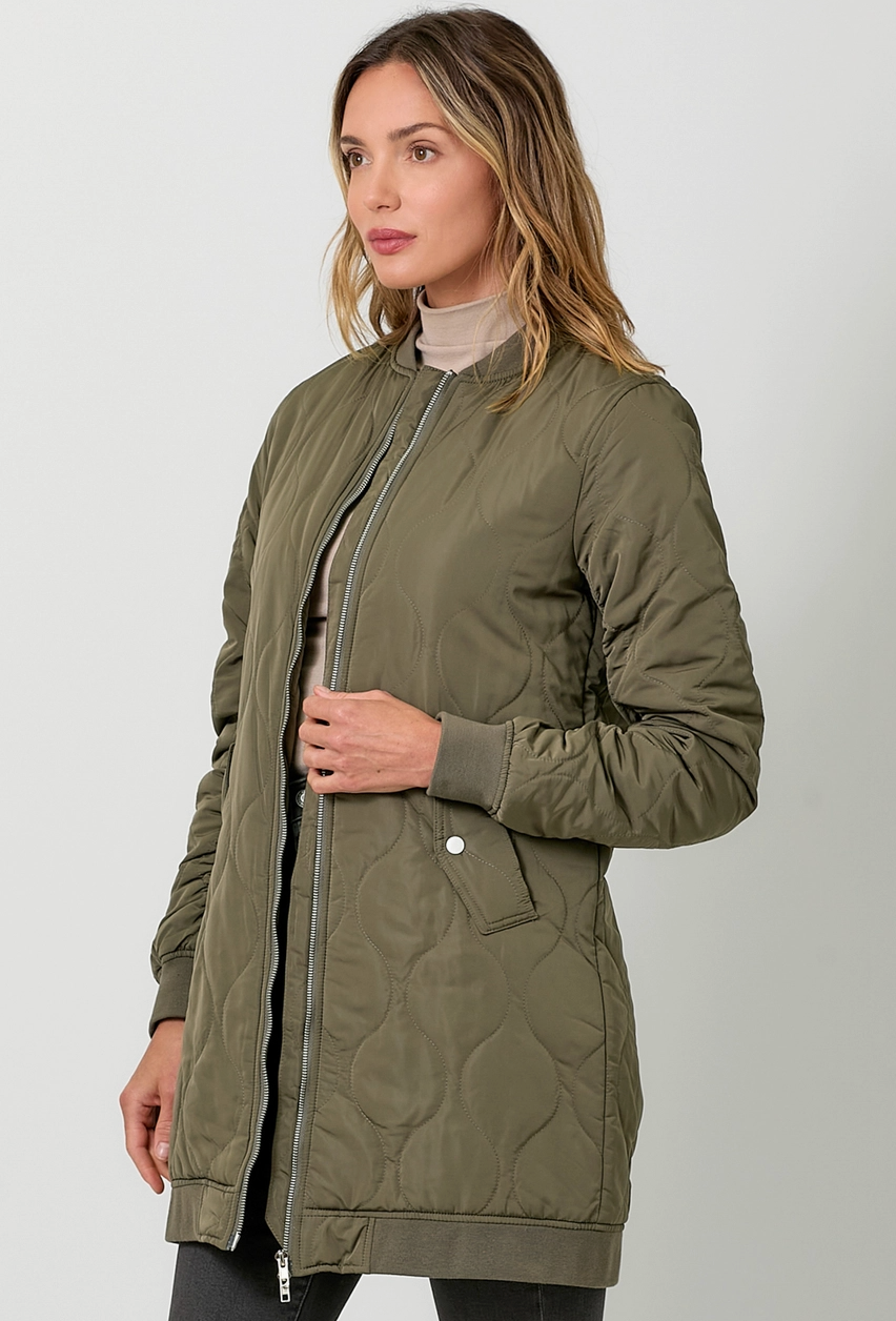 MYST Quilted Midi Jacket-Olive