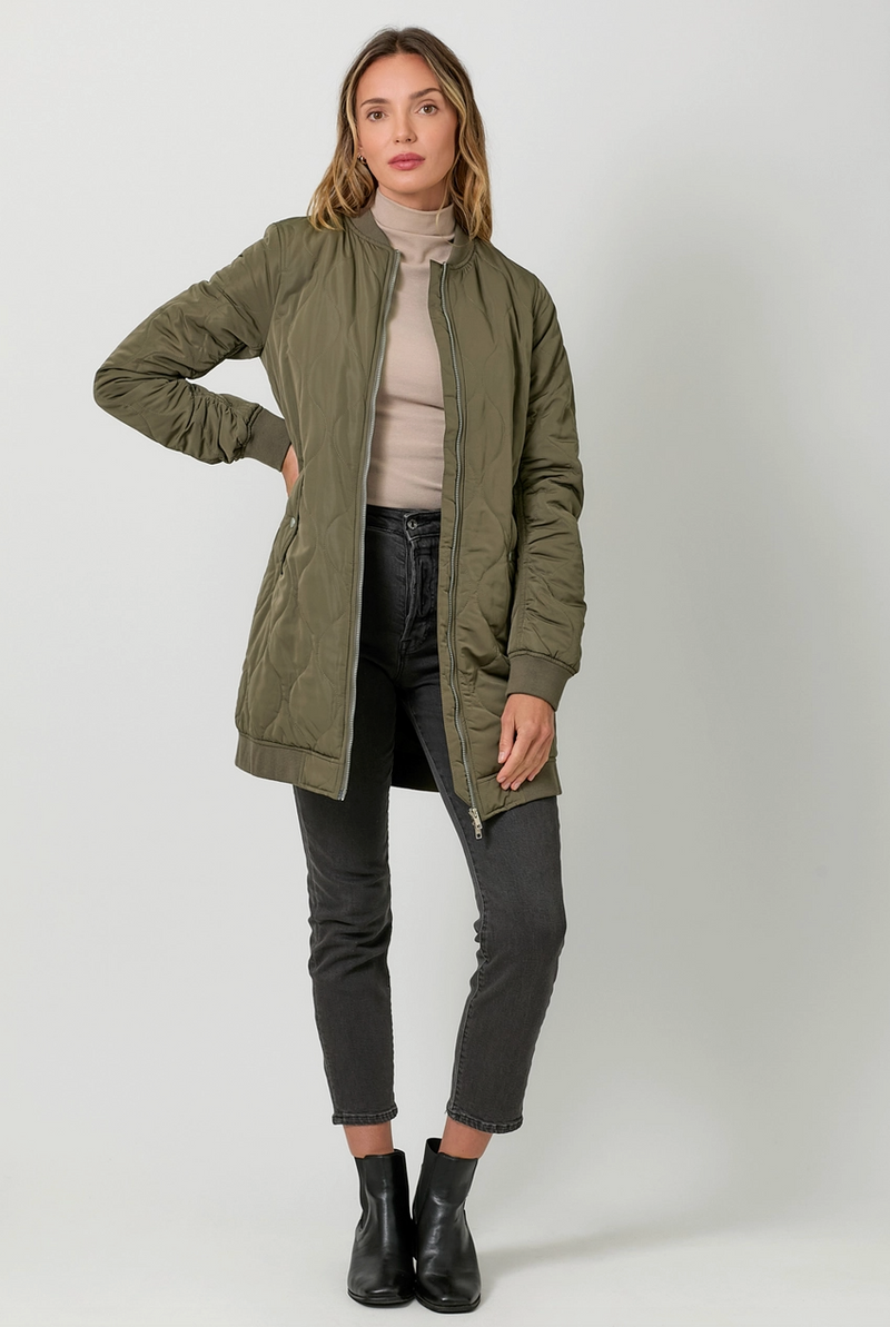 MYST Quilted Midi Jacket-Olive