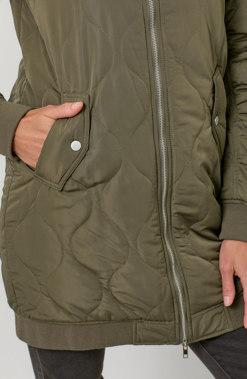 MYST Quilted Midi Jacket-Olive