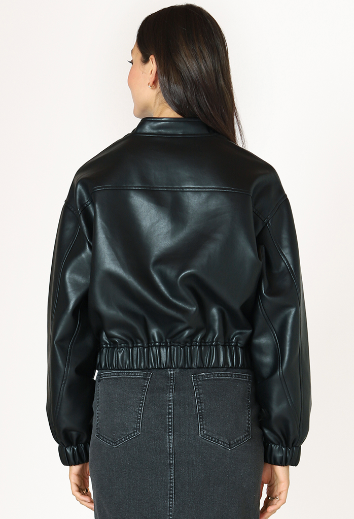 DEX Faux Leather Bomber-Black