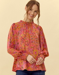 JOD Floral Satin Blouse-Coral