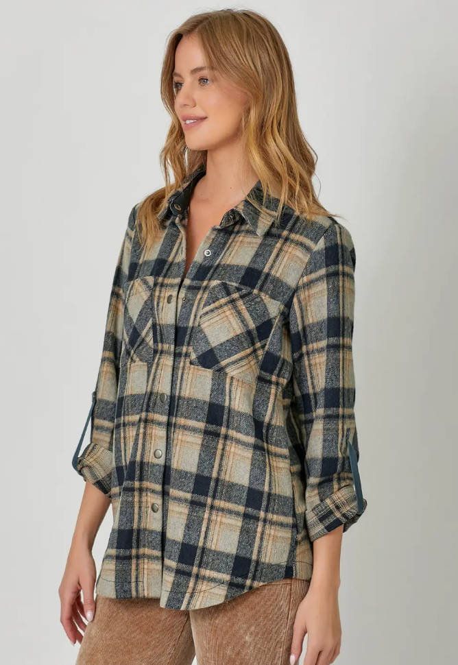 Myst Plaid Shacket-Navy