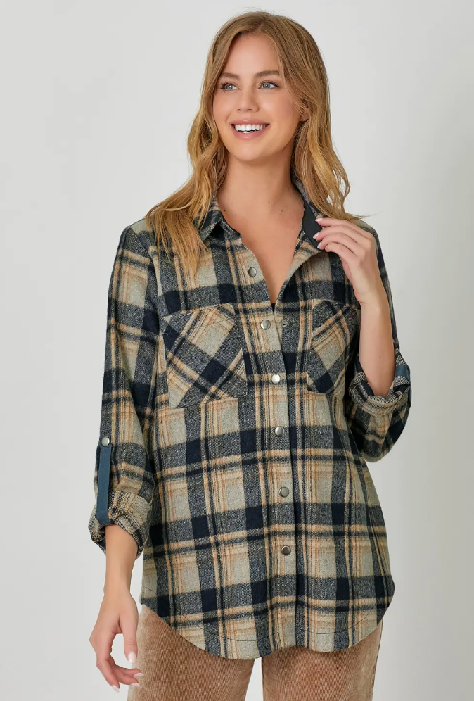 Myst Plaid Shacket-Navy