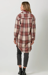 Myst Plaid Long Shacket-Red