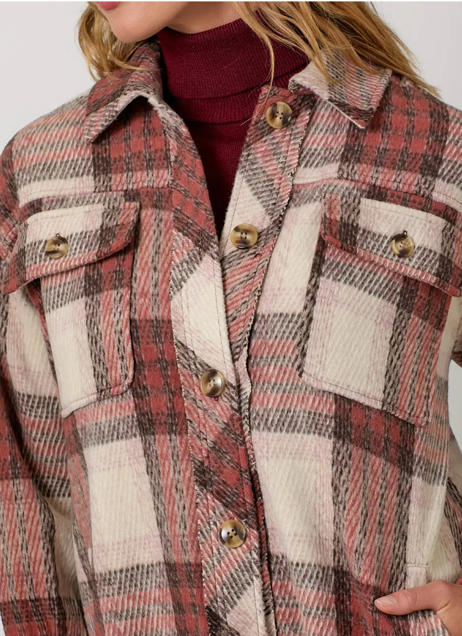 Myst Plaid Long Shacket-Red