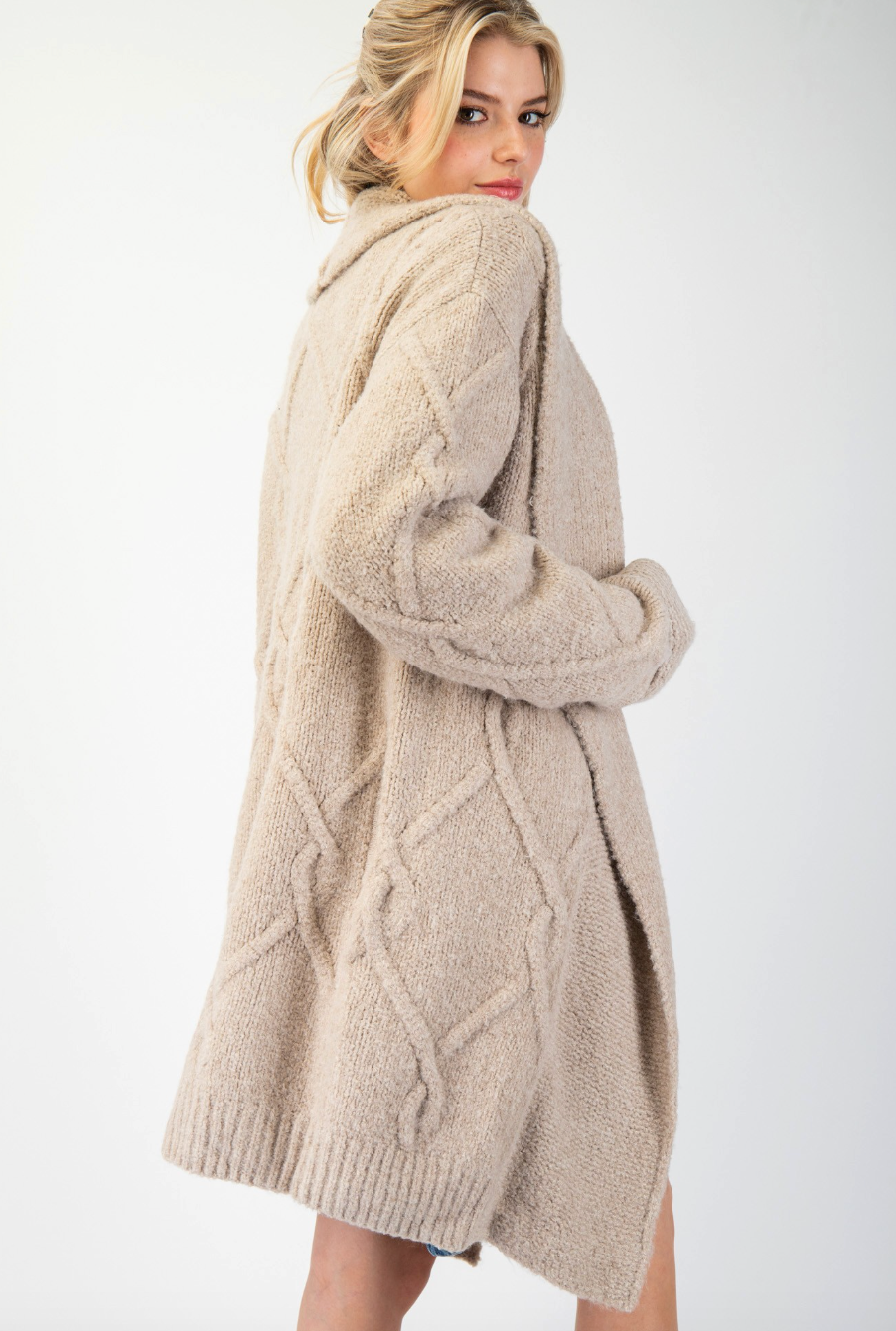 ESL Chunky Cable Cardigan-Blush