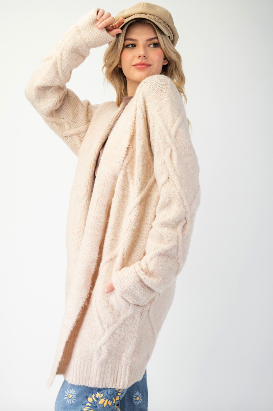 ESL Chunky Cable Cardigan-Blush