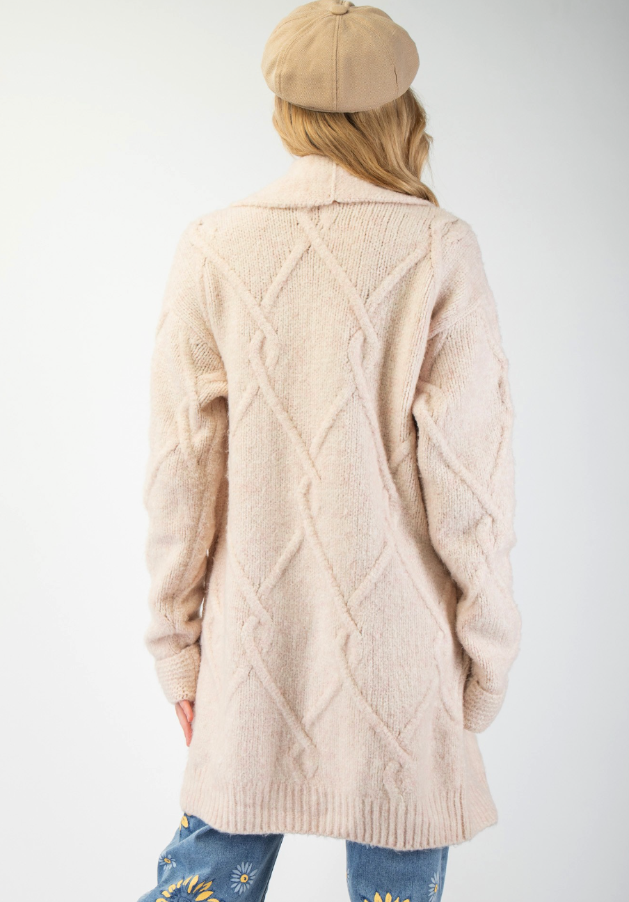 ESL Chunky Cable Cardigan-Blush