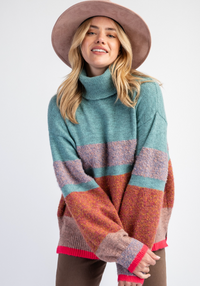 ESL Multi Color Block Sweater-Turq