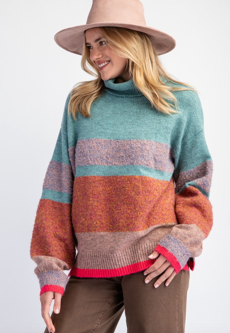 ESL Multi Color Block Sweater-Turq