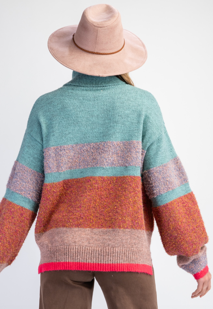 ESL Multi Color Block Sweater-Turq