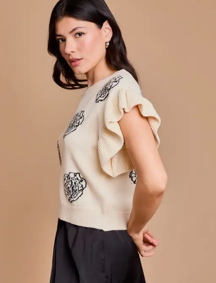 GIL Rose Ruffle Sleeve Top-Ivory