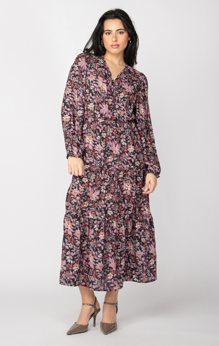 DEX Wrap Top Midi Dress-Floral