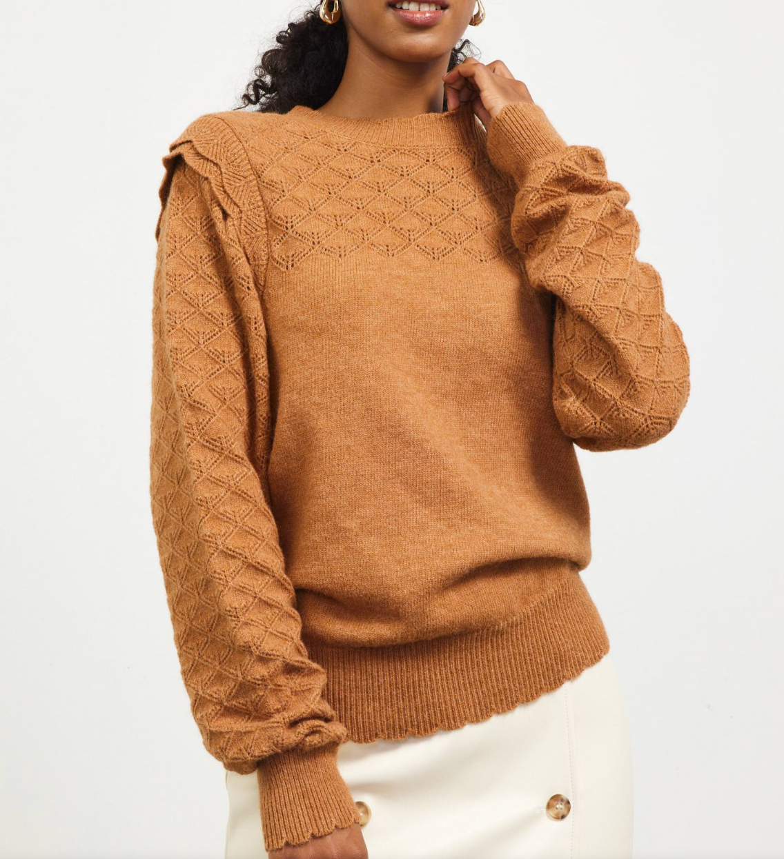 SAB Scallop/Ruffle edge Sweater-Camel