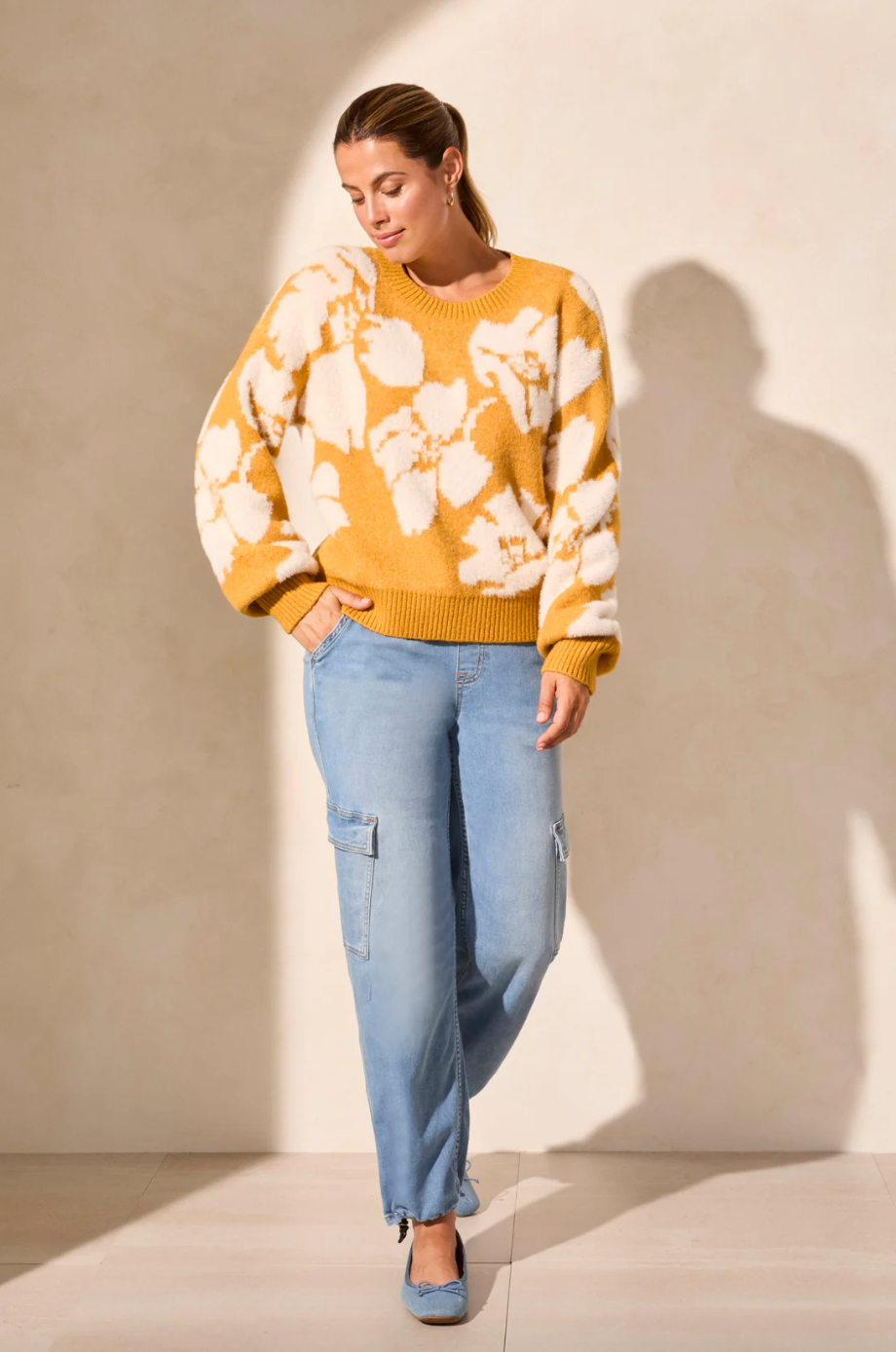 TRBL Eyelash Floral Sweater-Mustard