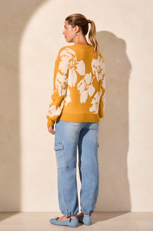 TRBL Eyelash Floral Sweater-Mustard