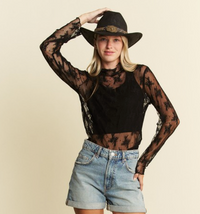 JBJ Lace Mock Neck top-Black